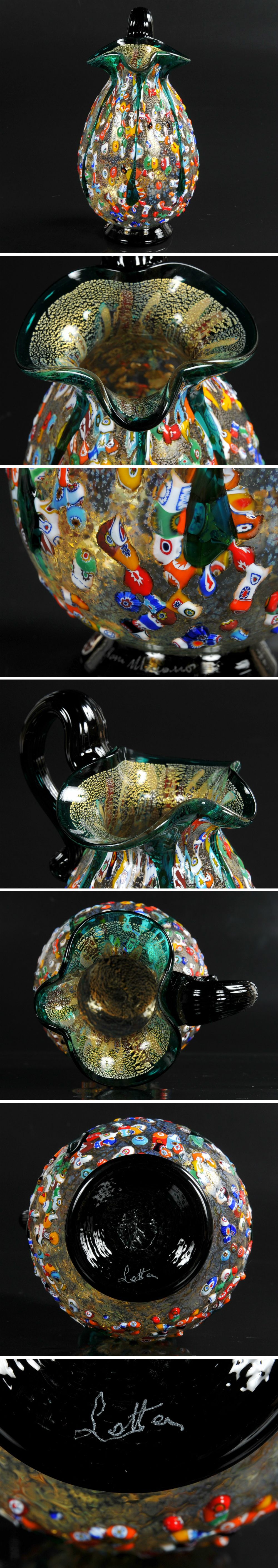 【最新作通販】◎ムラノガラス　ミルフィオリ　手付き水注　MADE IN ITALY 工芸ガラス
